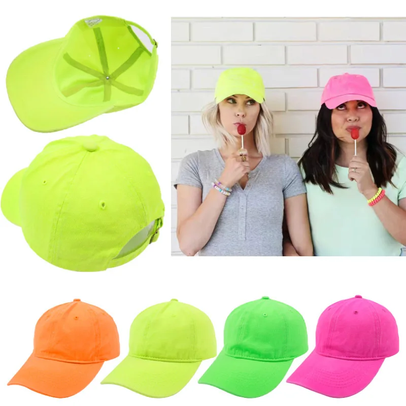 New Adult Fluorescence Baseball Cap Cotton Neon Bright Solid Color Women Sun Hat Unisex Men Hip Hop Snapback Caps