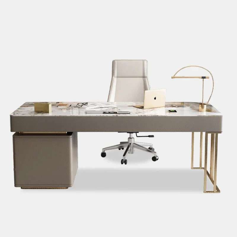 

Light Luxury Stone Plate Desk Modern Simple Stainless Steel Titanium Desk Office