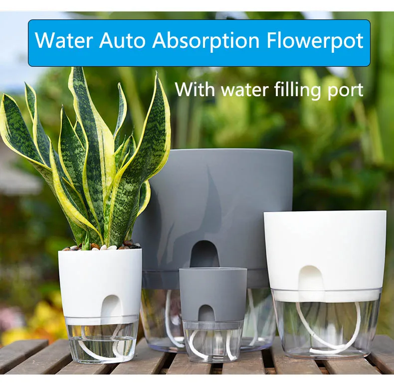 Vaso da fiori in plastica trasparente a doppio strato vaso da fiori autoirrigante corda di cotone irrigazione piccolo vaso per piante con porta di