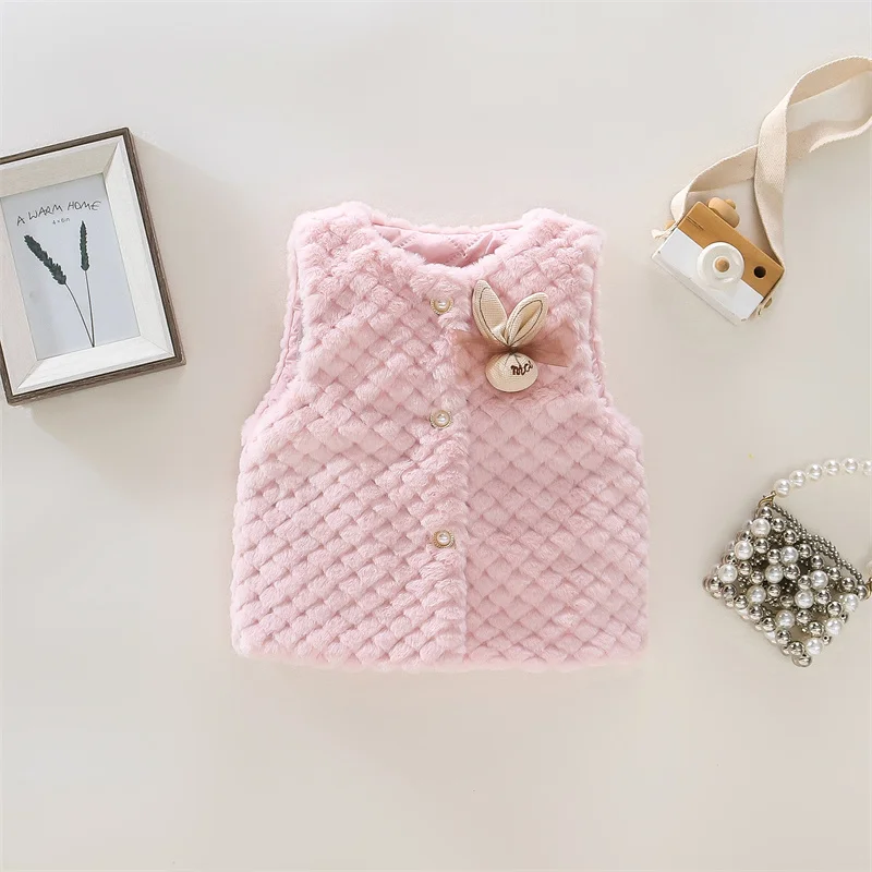 (9 Months -3 Years Old) Autumn And Winter New Simple Solid Color Baby Girl Vest, Fashionable And Warm Children\'S Clothing