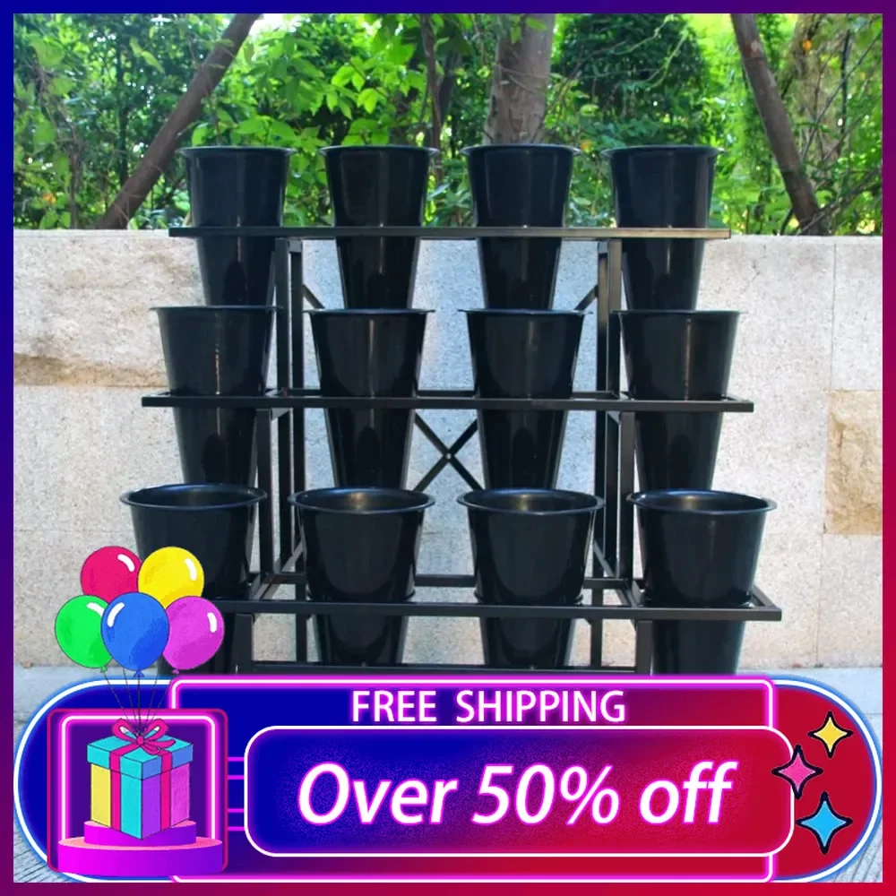 

Moving Plant Stand with Wheels Heavy Duty Garden Cart Display Flower Shelf with 12pcs Plastic Buckets for Fresh Flowers