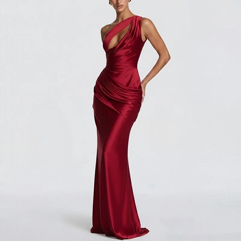 Elegant Party Dress Long Off Shoulder Dresses High Waist Dress Satin Back Lace Up Maxi Dress Floor Length for Wedding Guest 2026