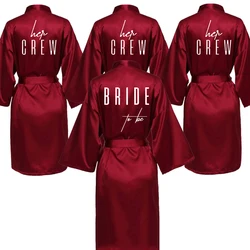 Wedding Party Team Bride Robe With Black Letters Kimono Satin Pajamas Bridesmaid Bathrobe SP019