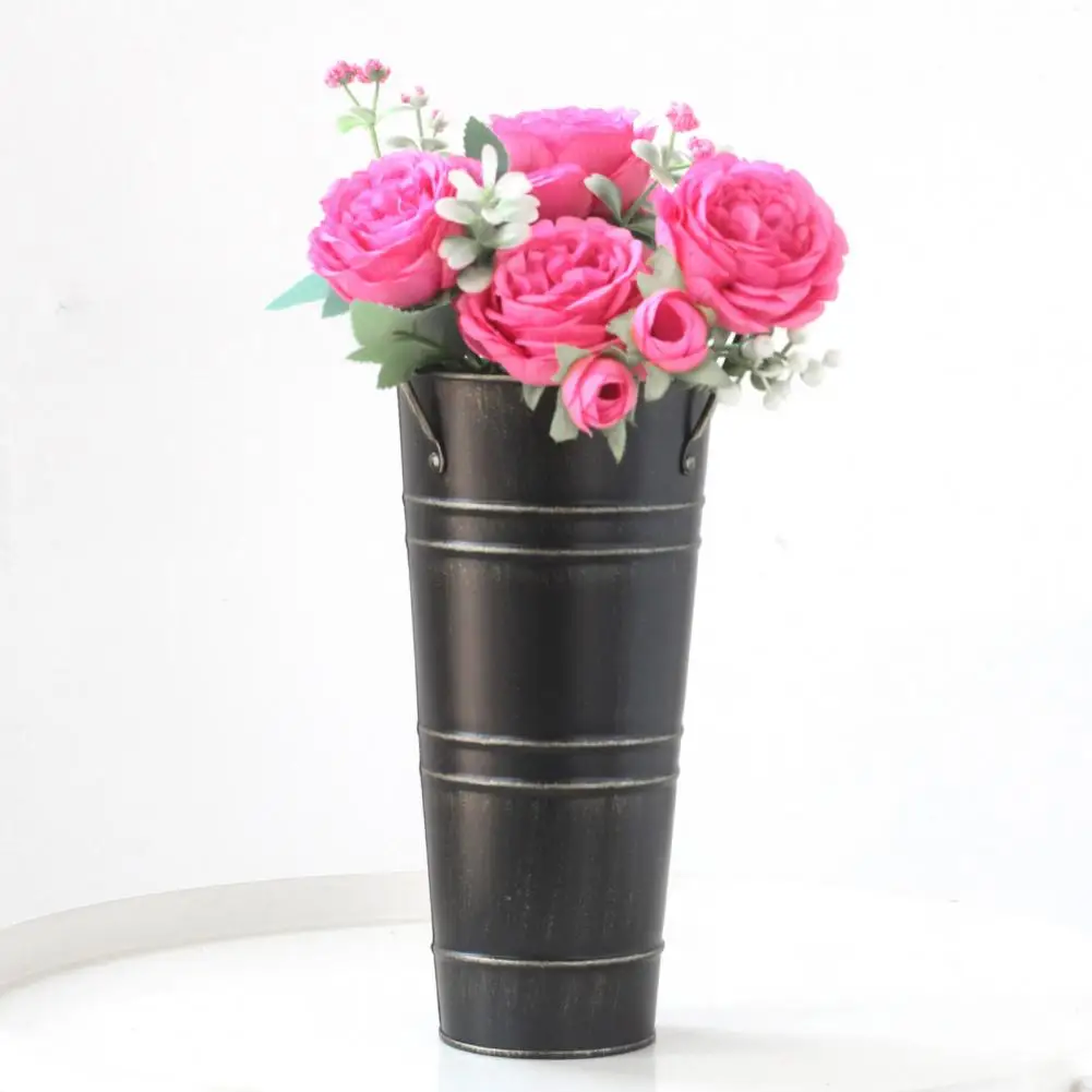 Table Decor Centerpiece Flower Bucket Flower Bucket Metal Flower Vase Farmhouse Table Decor Centerpiece with Handle Corrosion