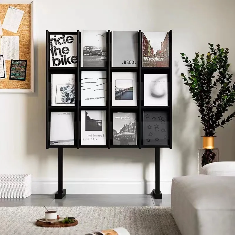 &magazine rack medieval solid wood living room display shelf bookshelf creative acrylic floor newspaper CD rack Interne