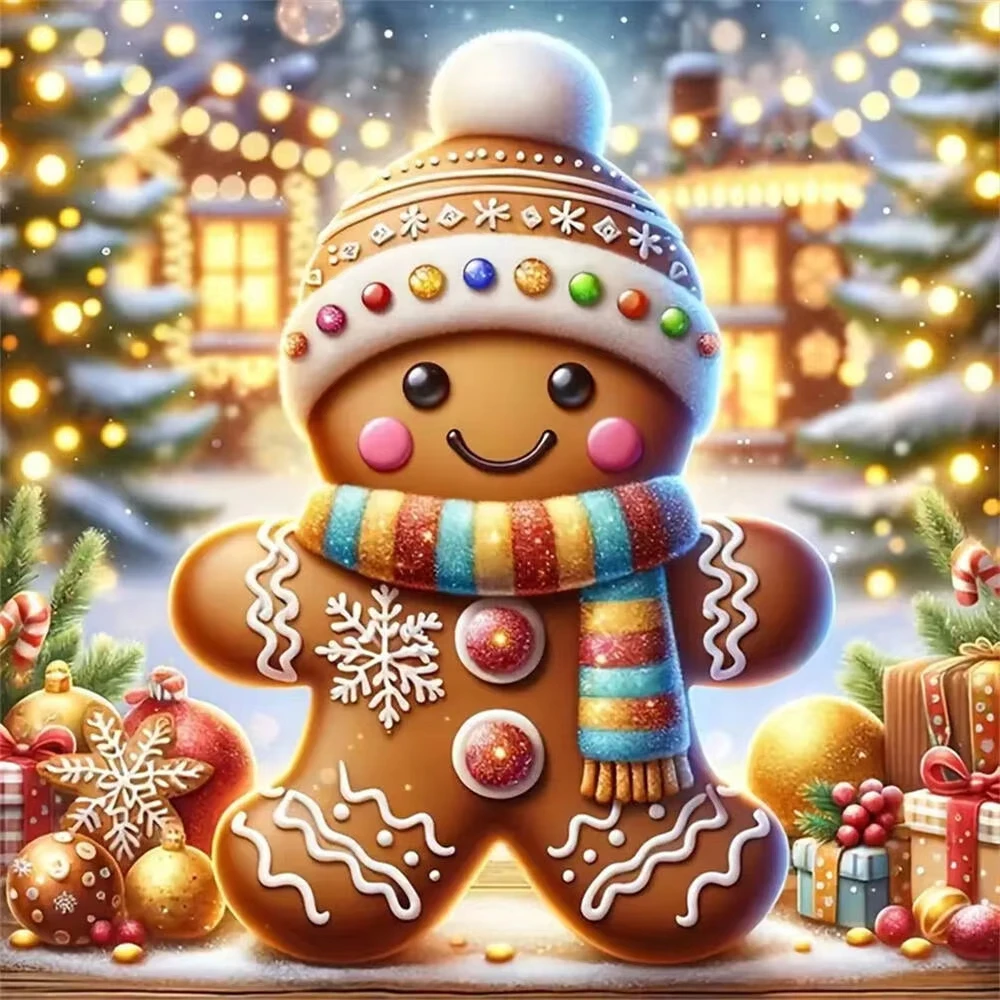 

Cute Christmas Gingerbread Man Jigsaw Puzzle, Festive Holiday Decor Brain Challenge Scenic Art Puzzle for Gift