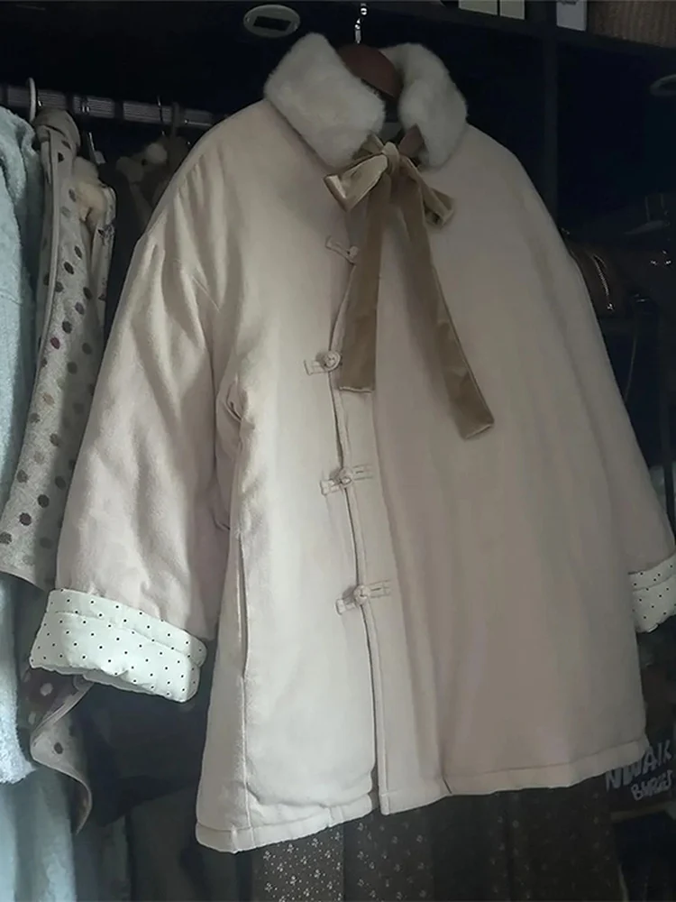 Ele Pink Cotton Jaet Damen mittellanger Knopfmantel Soft Sle Chinese National Trend Winter 2025, Neuankömmling