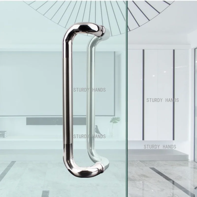 Bathroom Stainless Steel Framed Door Handle, Curved Glass Door Handle, Sliding Door Handle, Household Hardware Accessories