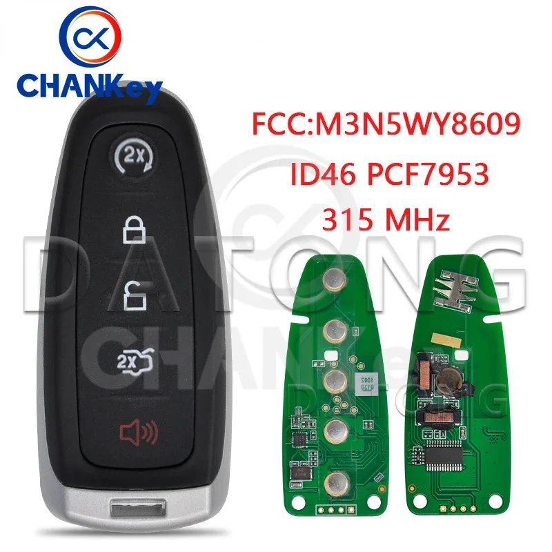 

CHANKey Car Remote Key Fit For Ford Explorer Edge Flex C-max Taurus ID46 PCF7953 M3N5WY8609 315Mhz Smart Control Replace