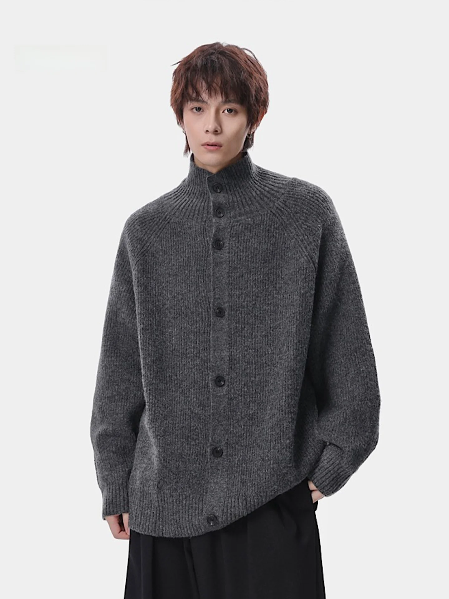 

Men's Wool Blend High Collar Knitted Sweater Cardigan Casual Thiened American Retro Sle Ci Walk Suitable Knitwear Coat