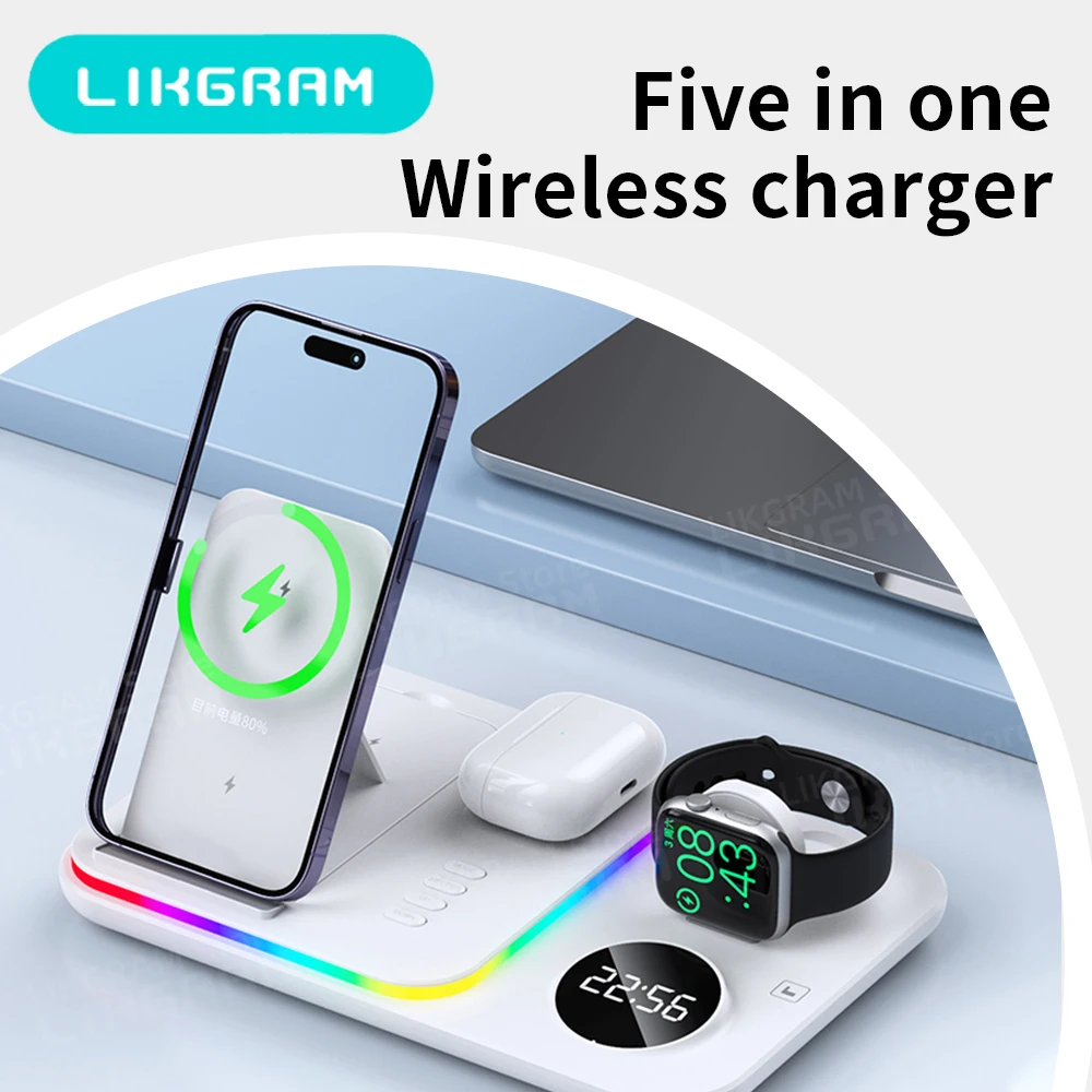 LIKGRAM Pengisi Daya Nirkabel untuk iPhone 12-17 Apple Watch AirPods 3-4 (tidak untuk Airpods 2) A82