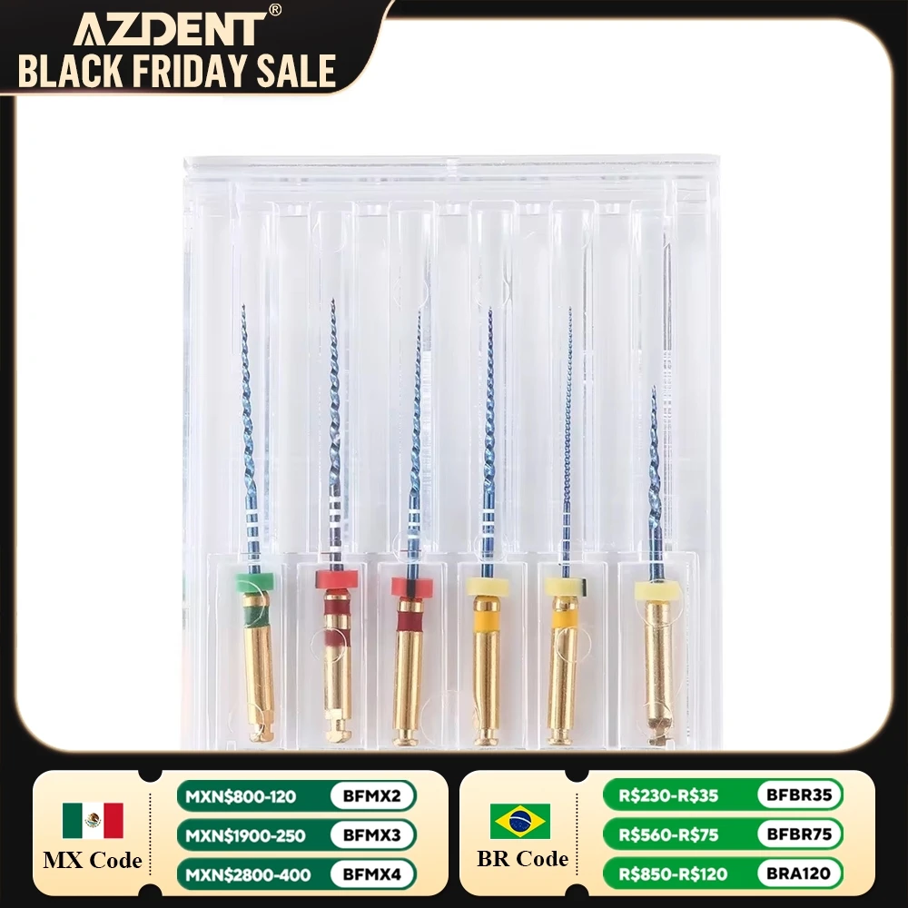 6pcs/Box Dental Thermally Activated Nickel-Titanium AZDENT Root Canal File Endo Forming Files 25mm Engine Use Dentistry Tool