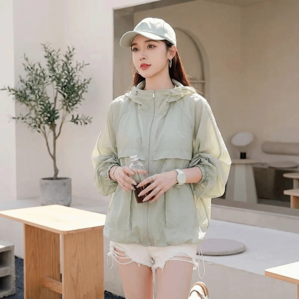 Anti-UV-Sonnenschutzjacke mit langen Ärmeln und Reißverschluss, Sommer-Sonnenschutzmantel, einfarbiges Sweatshirt, sonnenschützende Oberteile für den Sport. – Detail 6
