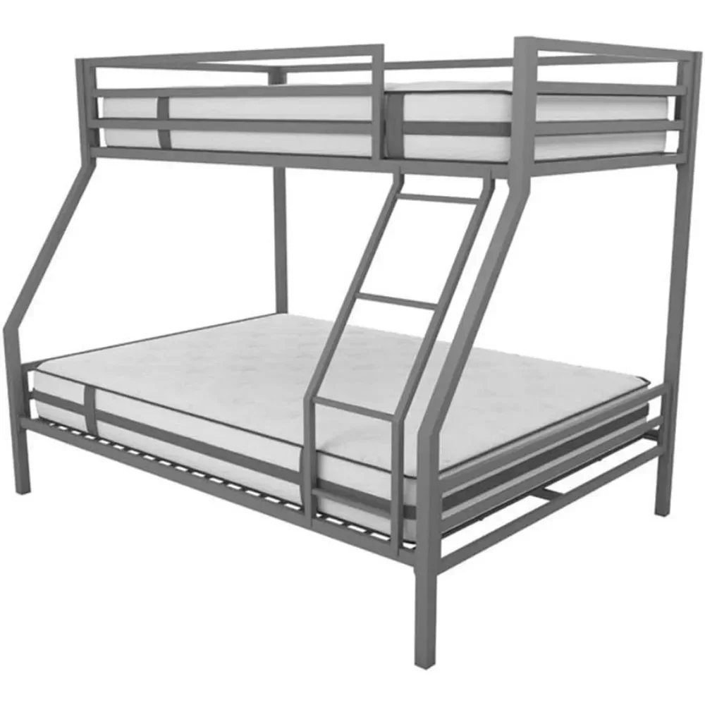 Kid Bed Metal Bunk Bed Frame for Kids Teens with Angled Ladder  High Guardrail and Metal Slats Underbed Storage Space Bed