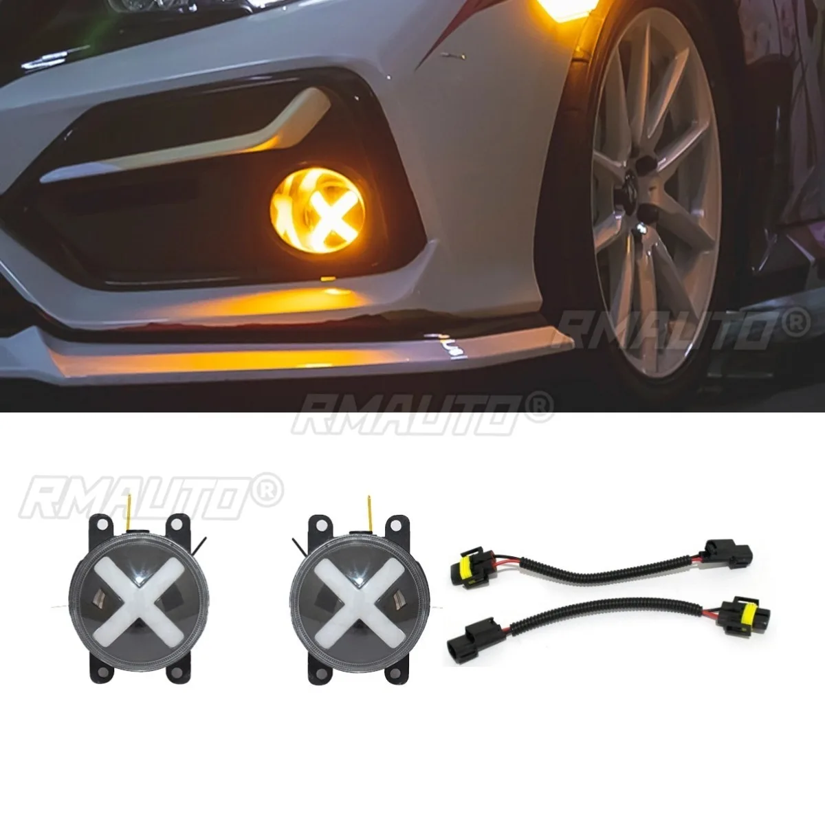 Car Front Bumper Fog Light Daytime Running Light Assembly Body Kit For Honda Civic 2016-2021 10th Gen Car Accessories