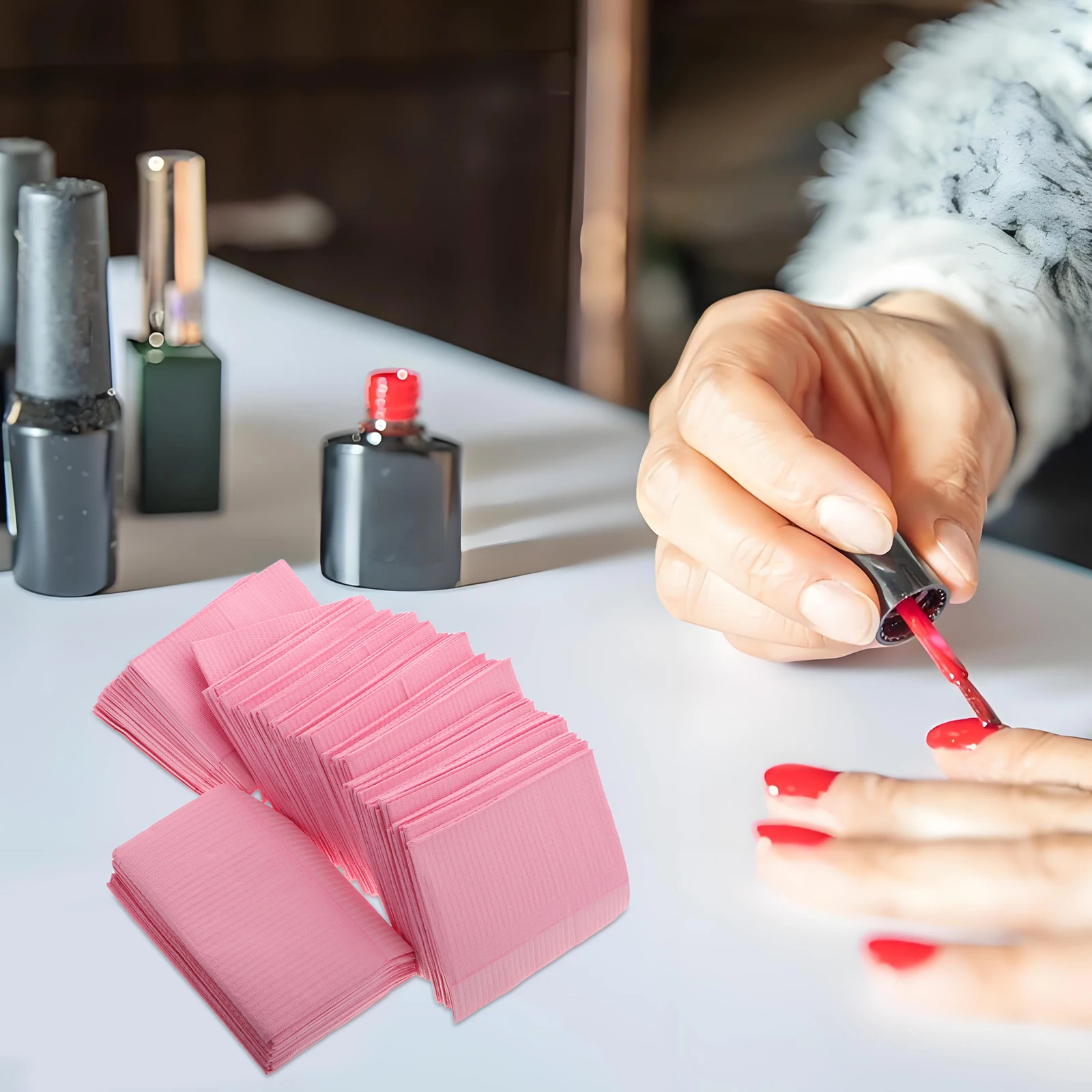 125 szt. Podkładek pod stół do manicure, jednorazowe, włóknina, wodoodporne, olejoodporne, różowe, podkładki do salonu manicure, akcesoria do paznokci, ręczniki do manicure