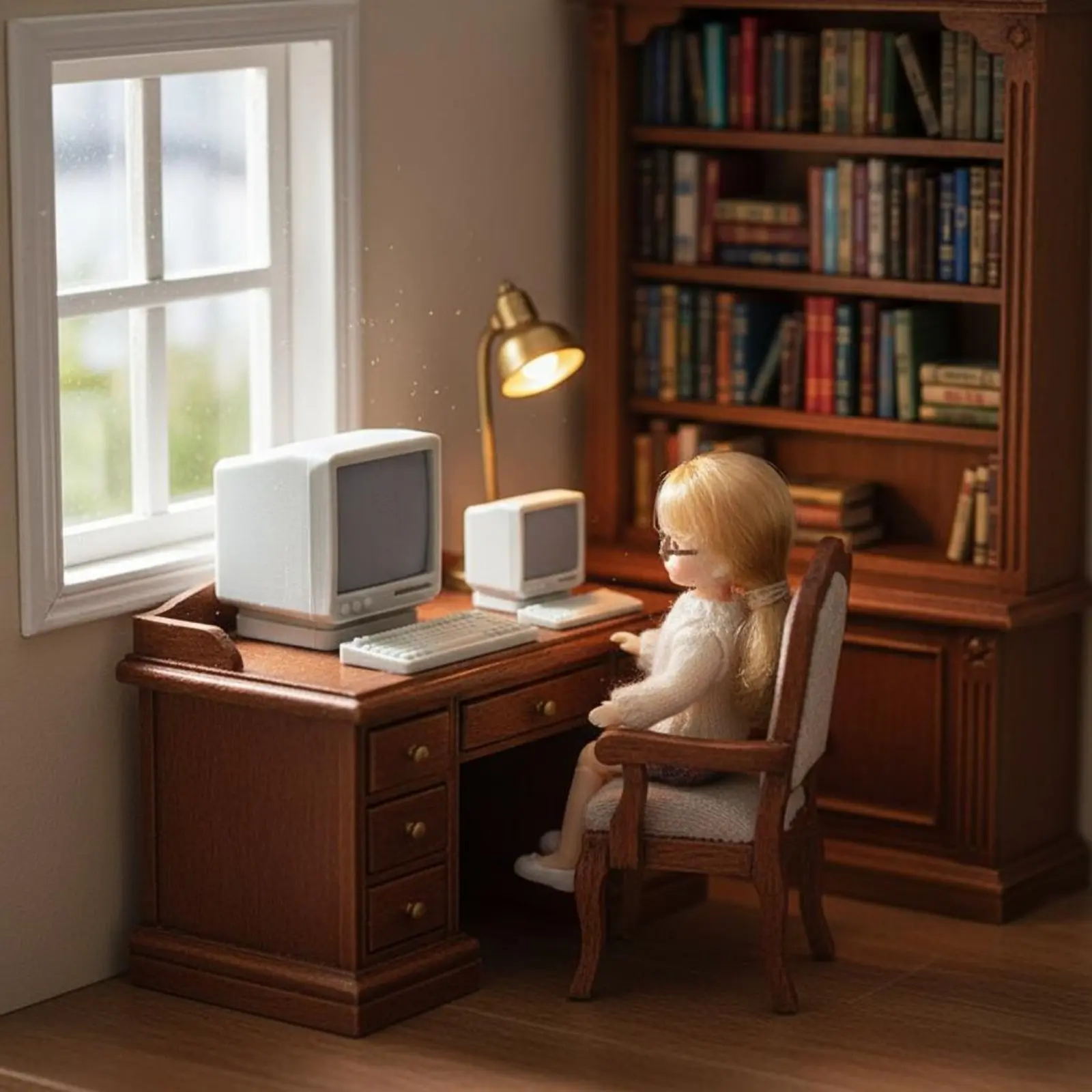 Dollhouse Computer Set Realistic Design Miniature Desktop Computer Set Mini PC Copy Excellent Workmanship for Hobbyists