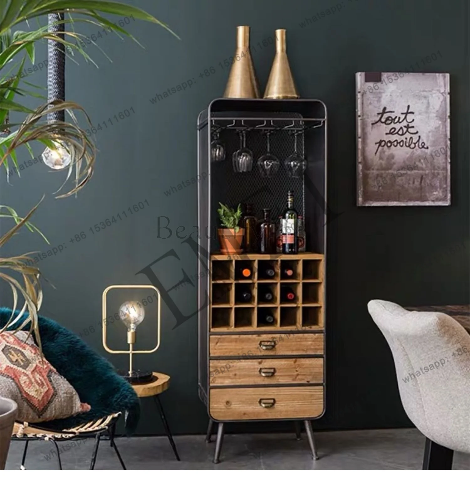 PG Solid Wood Industrial Style Storage Cabinet Goblet Upside down Household Small Wine Rack KTV Bar Cabinet