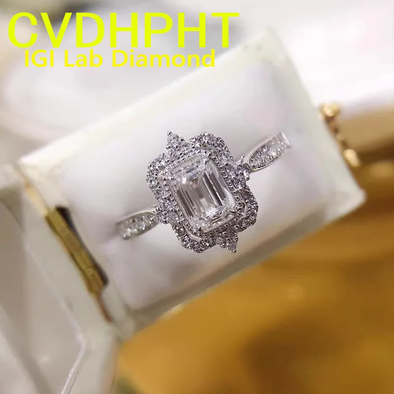 

IGI Lab Growing Diamond Ring Emerald shape D Color 1 2 3Ct Solid 10K White Gold Ring Diamond wedding ring Factory Engagement