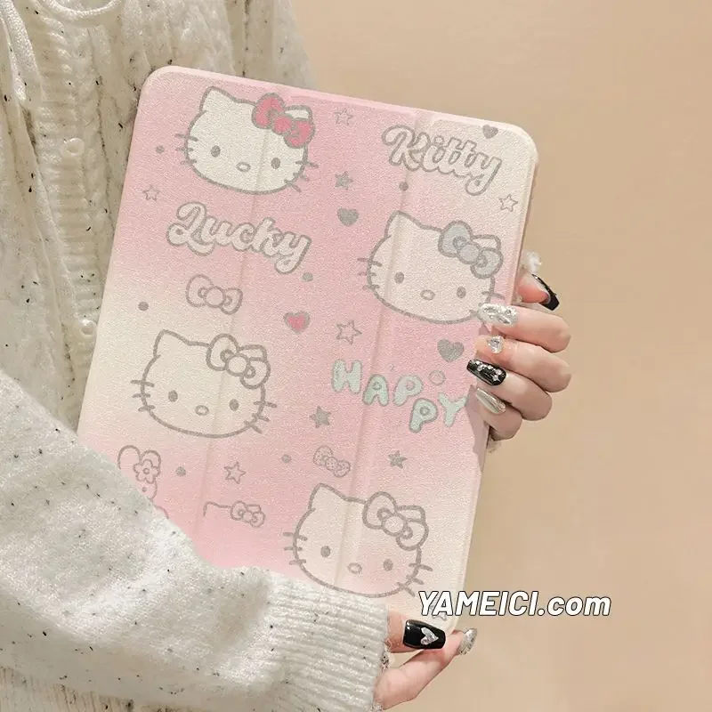

Kawaii Sanrio Hello Kitty Tablet Case For iPad Air 3 4 5 6 10.9 Pro 2024 11 13 9.7 6th 8th 9th 10th Gen With Pencil Slot Holder