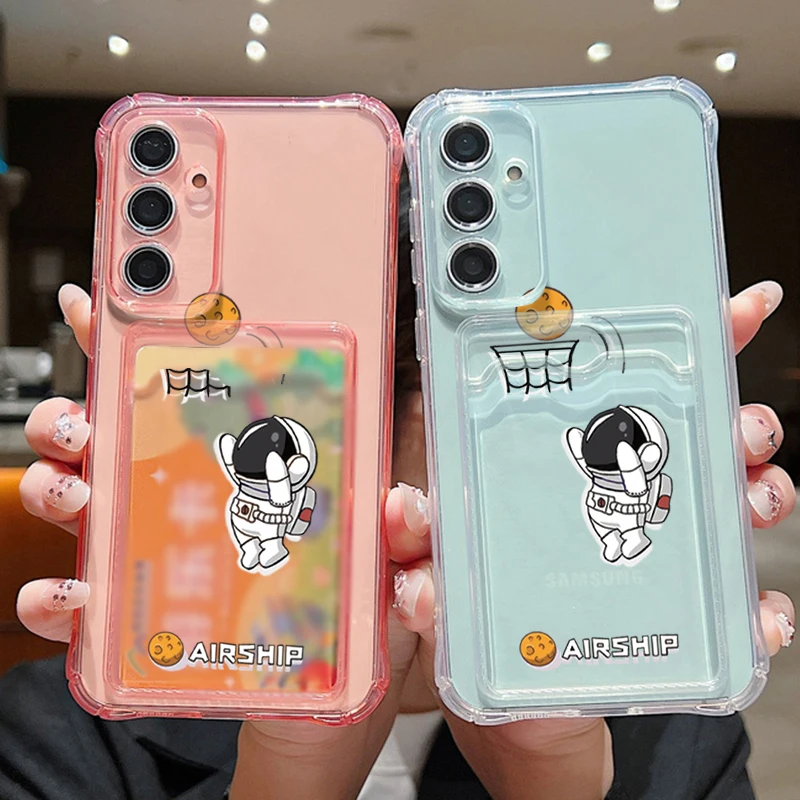 삼성 갤럭시 S25 엣지 S22 S23 S24 울트라 S21 S24 FE A56 A36 A26 A35 A55 A16 A15용 우주비행사 소프트 케이스 카드 수납 폰 커버