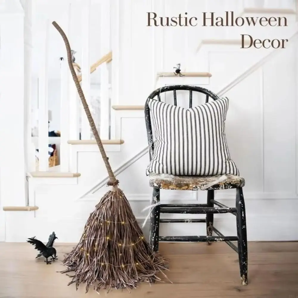 with Glowing Halloween Lighted Witch Broom Electric Rotating LED String Floating Broomstick Moving Broomstick