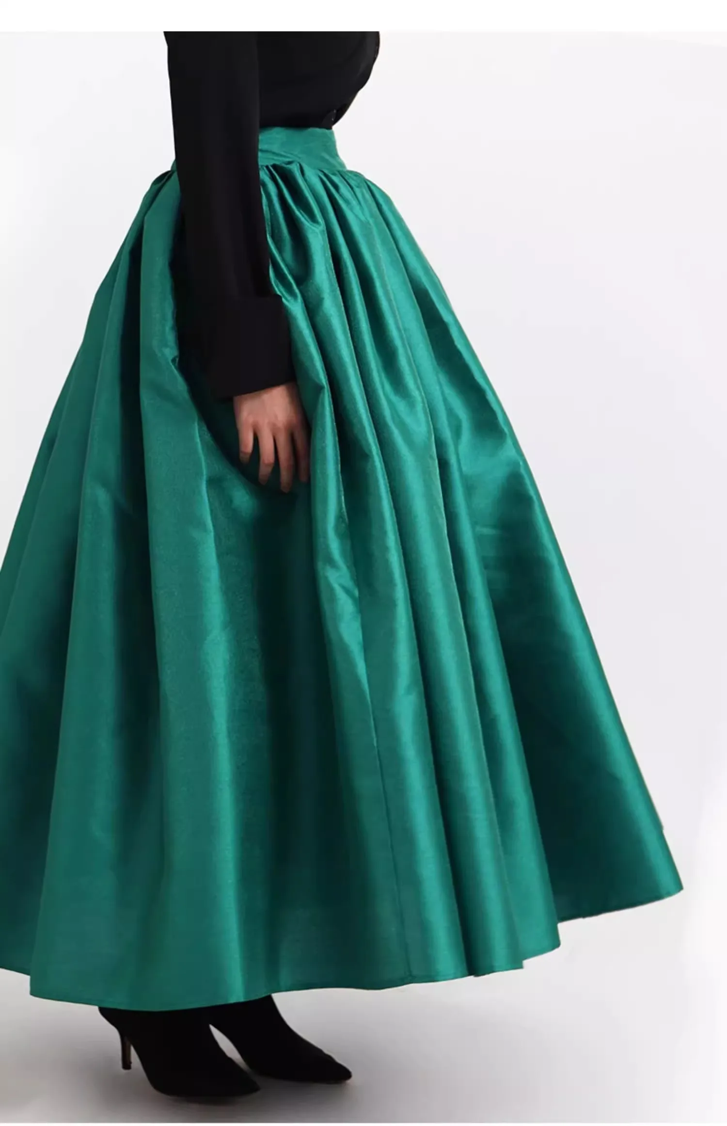 

Women's Runway Fashion Designer High Quality Green A-line Skirt Female High Waist Long Skirt TB991