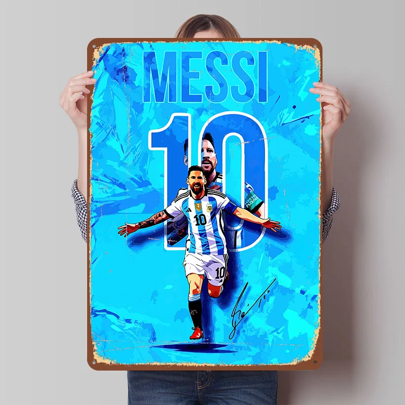 Lionel Messi Printed Poster Customized Wall Art Retro Vintage Metal Tin Signs for Home Aesthetic Decoration Room Bathroom Decor