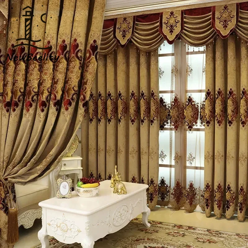 

Curtains for Living Room New Embroidery Valance European Style Villa Blinds Drapes Window Door Curtains for Dining Room Bedroom