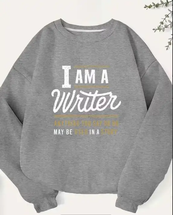 Vintage Crewneck Sweatshirt Women Funny I AM A Writer Letter Print Oversized Pullover Dark Academia Clothes Winter Warm Long Sleeve Loose Tops Street Style Female