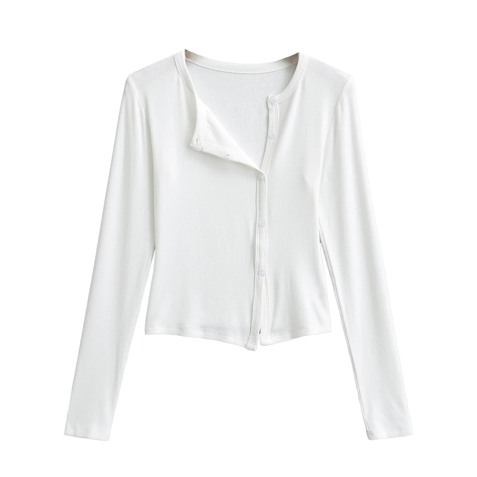 Blogger-style outfit: Fashionable diagonal placket knitted cardigan with a unique design short high-waisted V-neck long-sleev