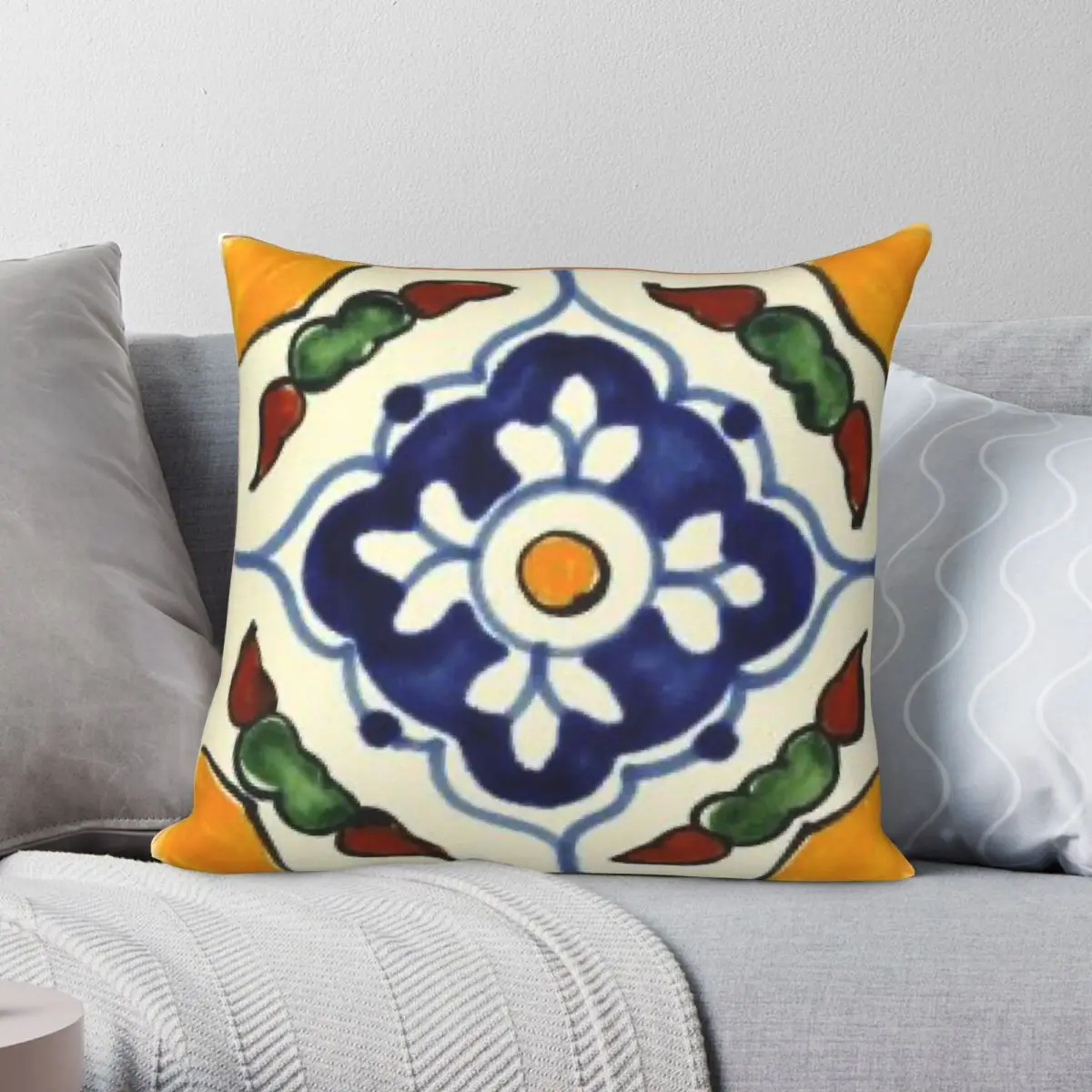 Talavera Tile Square Pillowcase Polyester Linen Velvet Printed Zip Decor Pillow Case Home Cushion Cover 45x45