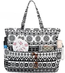 Multifunctional Large-capacity Printed Tote Bag Classic Zipper Beach Bag Essential Bag for Travel Vacation and Gym