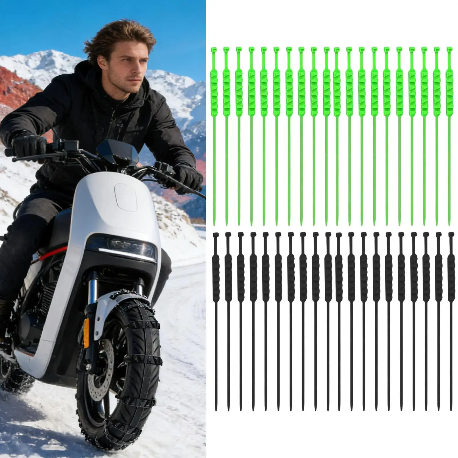 Zip Snow Chains for Car Tires 20-pieces Reusable Anti-Slip Nylon Traction Spike Tire Chains for Winter Truck Ice Skid Travel