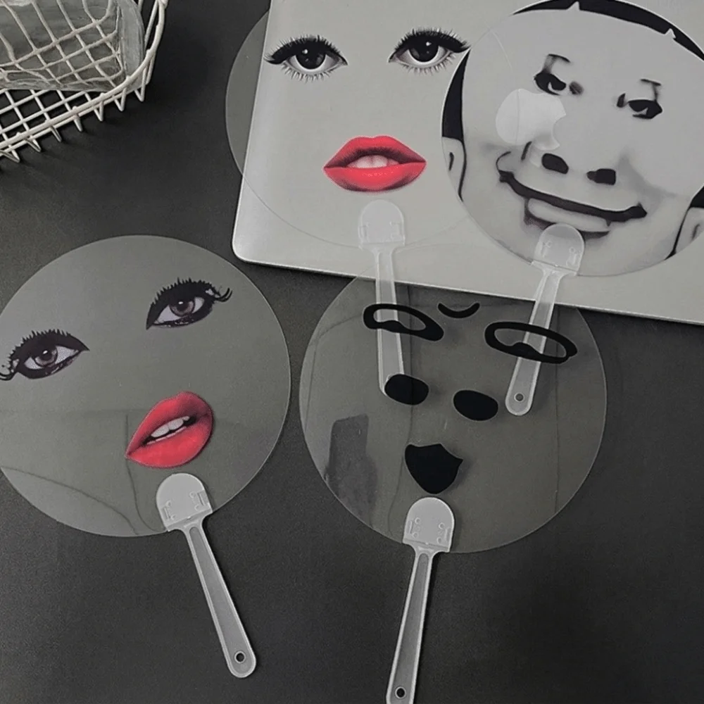 6Pcs Entertaining Funny Creative Expression Fan Round Waterproof Novelty Fan Cooling Transparent Hand Fan Summer