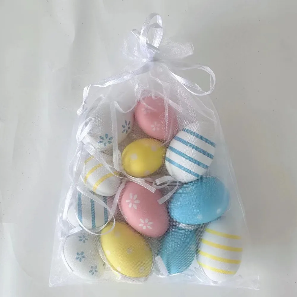 

12PCS New Plastic Easter Eggs Mini Colorful Hanging Ornament DIY Craft Multi-pattern Colorful Eggs Decoration Party Suppliers