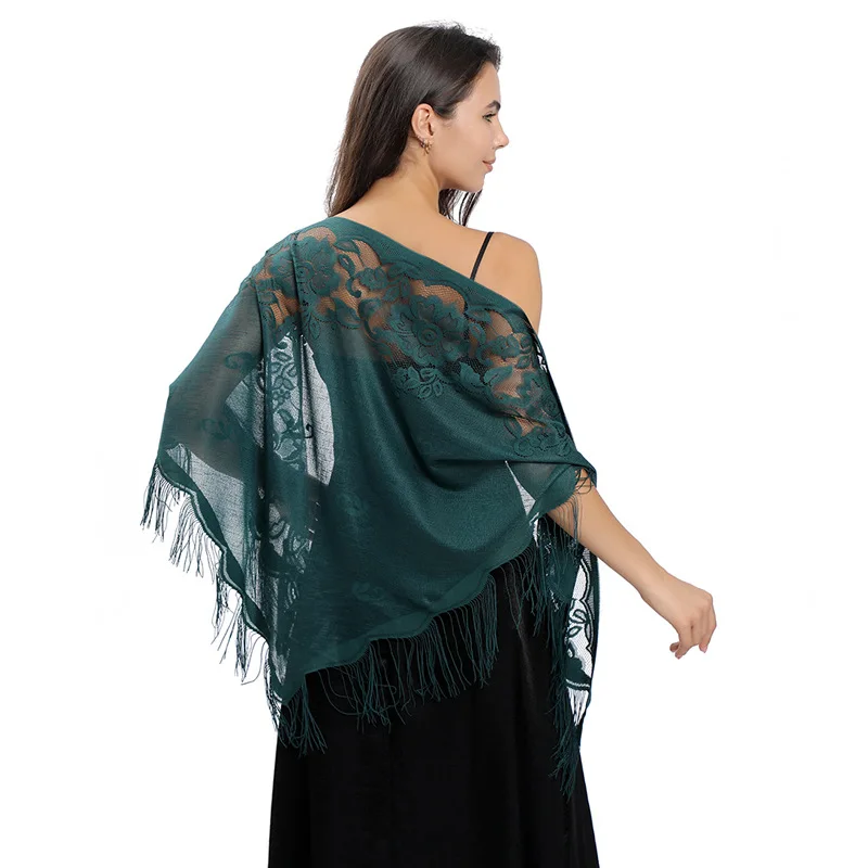 Elegant Women Triangle Lace Embroidered Evening Dress Shawl Wedding Bolero Shawl Hollow Ladies Shrugs Party Tassel Shawls