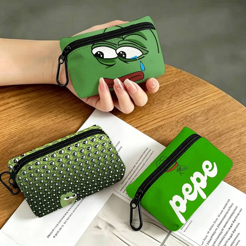 P-Pepe-The-Frog Meme-Laidback Wear-resistant Oxford Cloth Coin Purse Portable Backpack Hanging Card Storage Bag