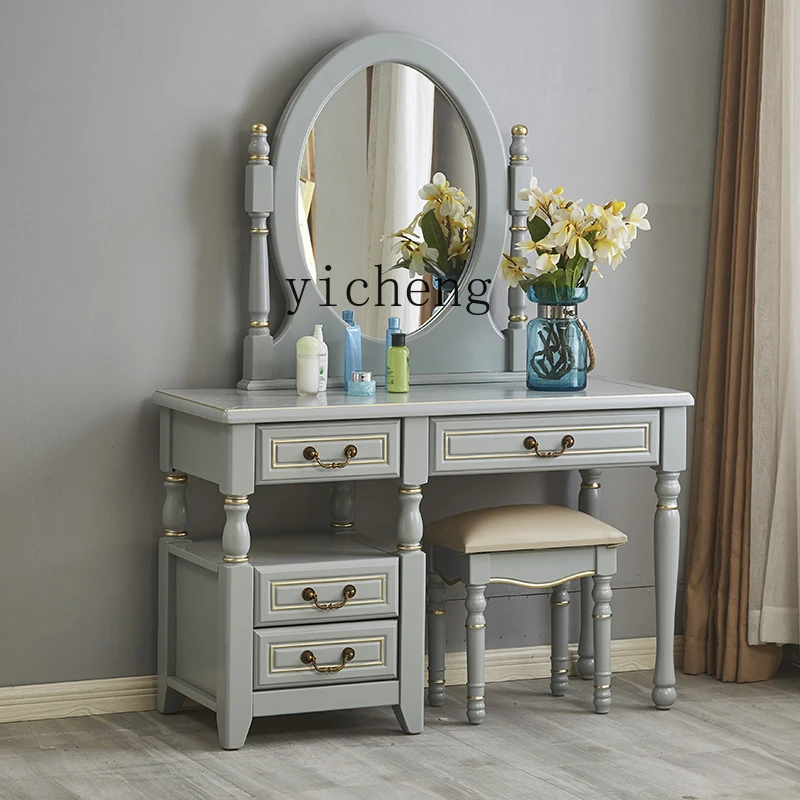 

LX Solid Wood Dressing Table Modern Minimalist Master Bedroom Small Apartment with Mirror
