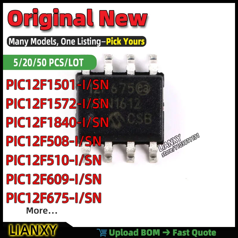 PIC12F508-I/SN PIC12F675-I/SN PIC12F510-I/SN PIC12F1572-I/SN PIC12F1501-I/SN PIC12F1840-I/SN PIC12F609-I/SN SOIC-8