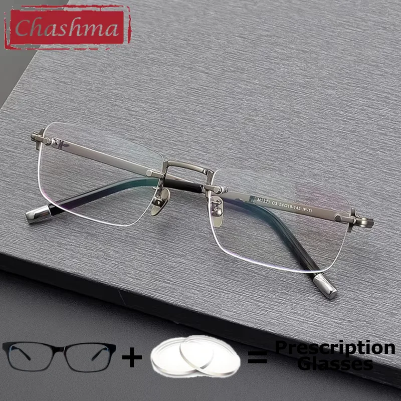 Men Pure Titanium Eyeglasses Top Quality Rimless Ready Prescription Glasses Frame Lightweight Spectacles Eyewear Temple 145mm