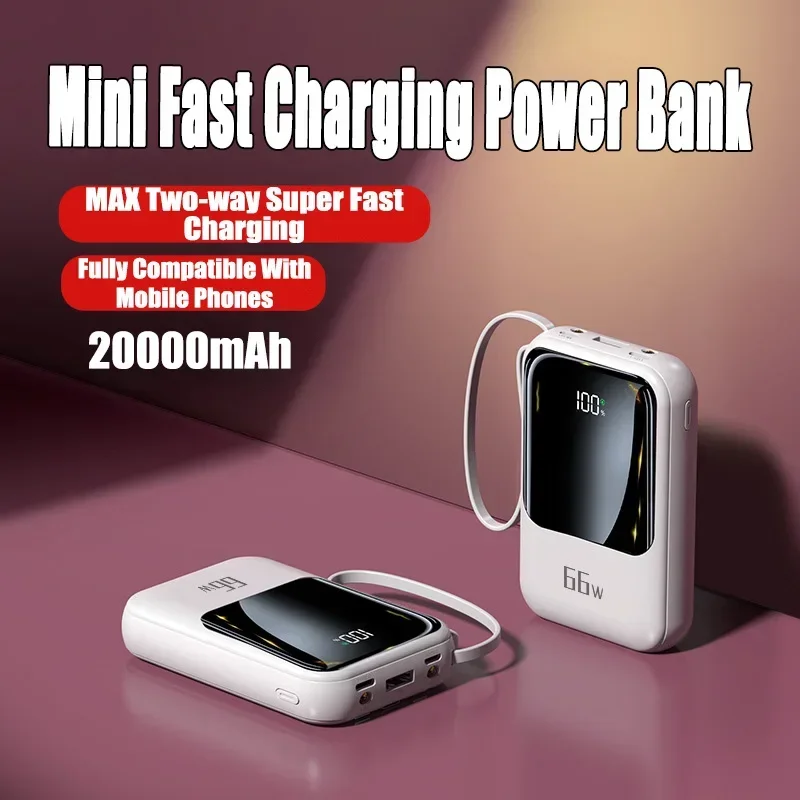 Mini Power Bank Built-in Cord Portable Power Bank 20000mAh Fast Charging External Battery Mobile Phone Accessories for IPhone 15