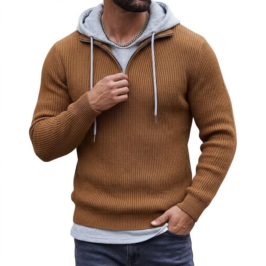 Autumn Men's Zip Pullover Sweater Casual Knitted Jumper Long Sleeve Stand Collar Thermal Winter Sweatshirt Clothes for Man Coats