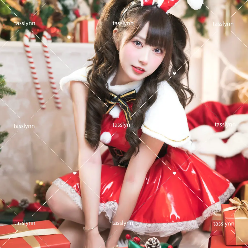 Leather Lovely Red Maid Lolita Dress Kawaii Halloween Outfits Maid  Kawaii Christmas Dress Santa Claus Cosplay Costume Women