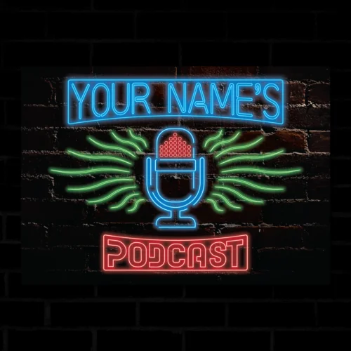 1pc Personalised Podcast Neon Effect Signs Style Custom Text Wall Decor Metal Plaque