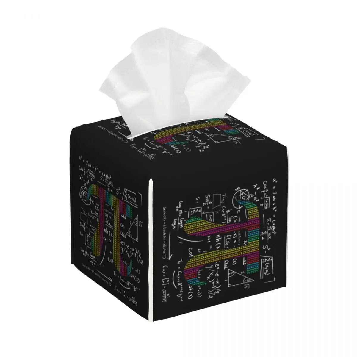 Custom Pi Day Symbol With Math Equations Tissue Box Cover Square PU Leather Nerd Geek Science Teacher Facial Tissues Holder