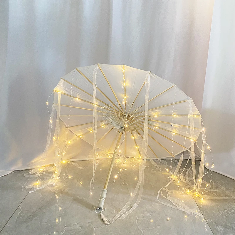 

Chinese Japan Style LED Yarn Silk Umbrella Lace Beach Parasol Decor Luminous Princess Cosplay Umbrella Drama Craft Umbrella Prop