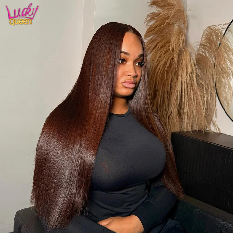 

32 Inch Dark Chocolate Brown Straight #4 Human Hair Pre Plucked Wigs 7X5 Glueless Transparent Lace Frontal 180 Density For Women