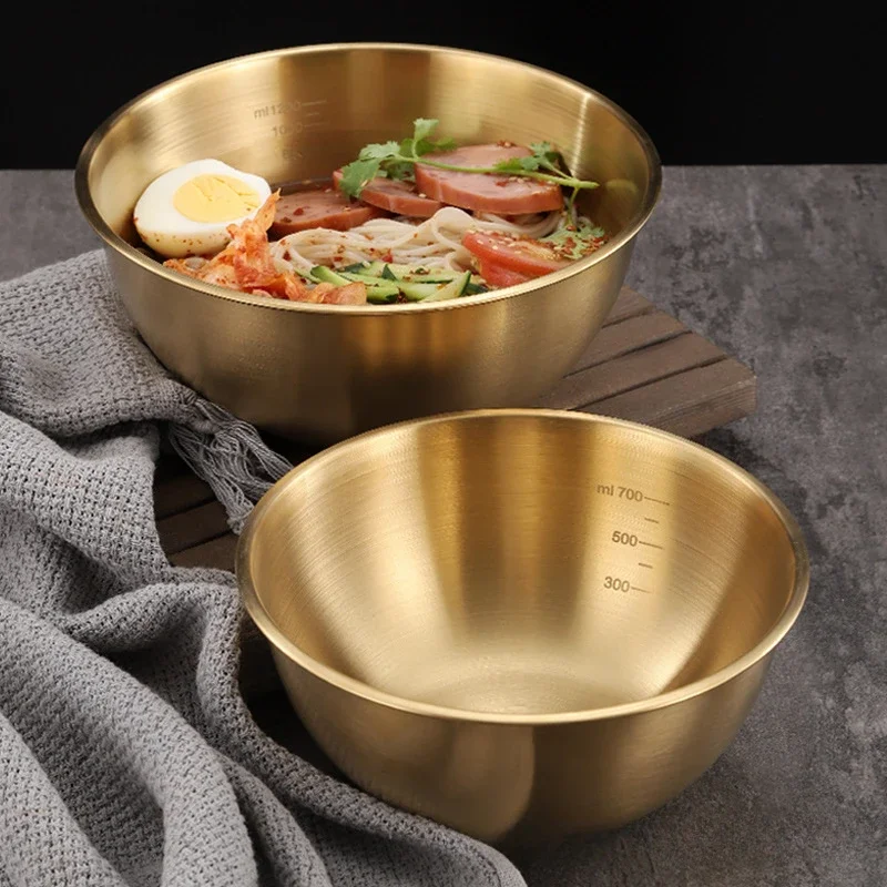 

Stainless Steel Cold Noodles Bowl with Graduated Household Fruit Salad Bowl Mixed Rice Bowl Style Korean Tableware Kitchen Tools