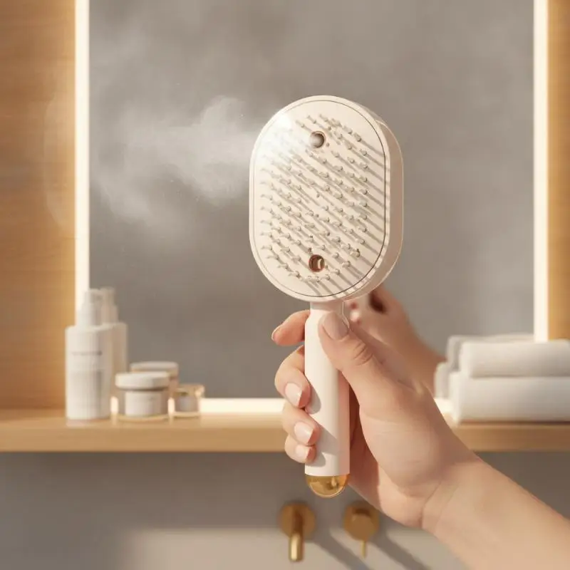 Electric Spray Hair Brush 2-In-1 Misting Hair Brush With Water Spray Reduce Frizz Anti-Static Retractable Steam Massage Comb